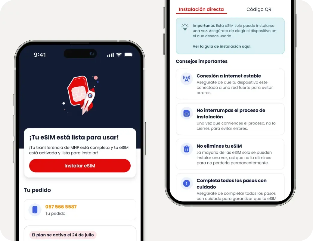 Inicia la configuración de tu eSIM - Ilustración de guía paso a paso